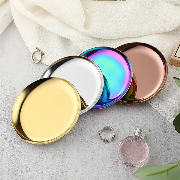 Ins rustfritt stål rundt oppbevaringsbrett Desktop Cosmetics Jewelr Gold