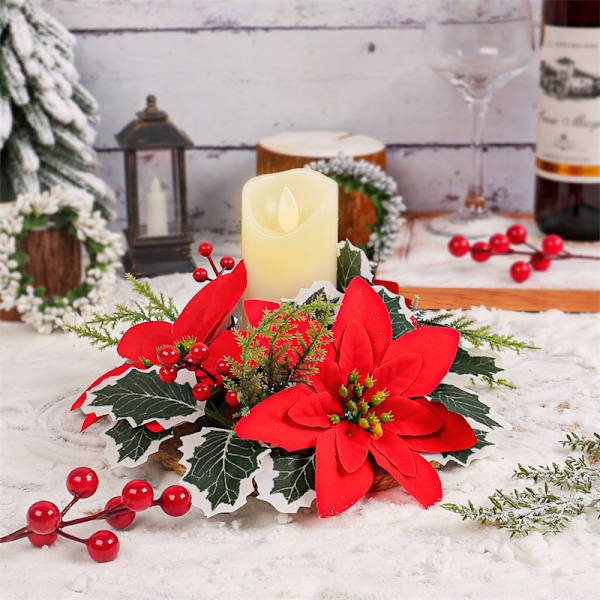 Juleblomstelysstaker Ornamenter Kunstige Roser Lys Red