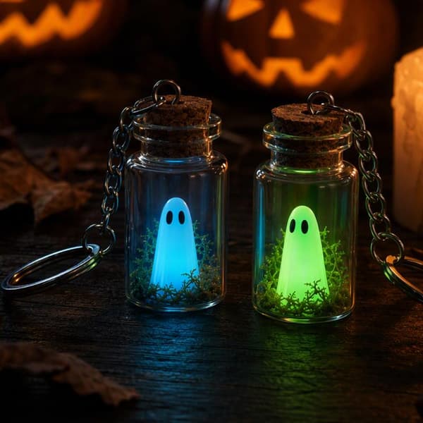 Valoisa haamun avaimenperä Halloween Pieni hehkuva pullo Ado A3