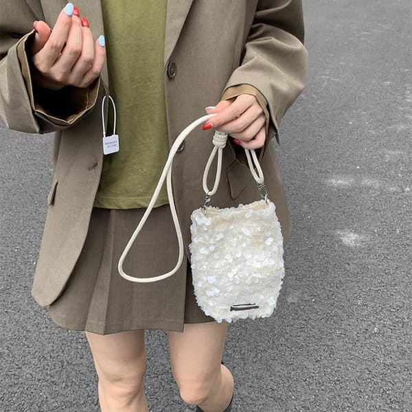 Mini skuldertaske med pailletter White
