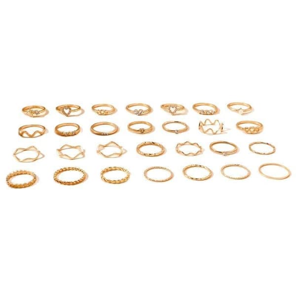 28 STK Legering Stabelbar Ringsæt Skinnende Rhinestone Hjerte Stjerne Des A3