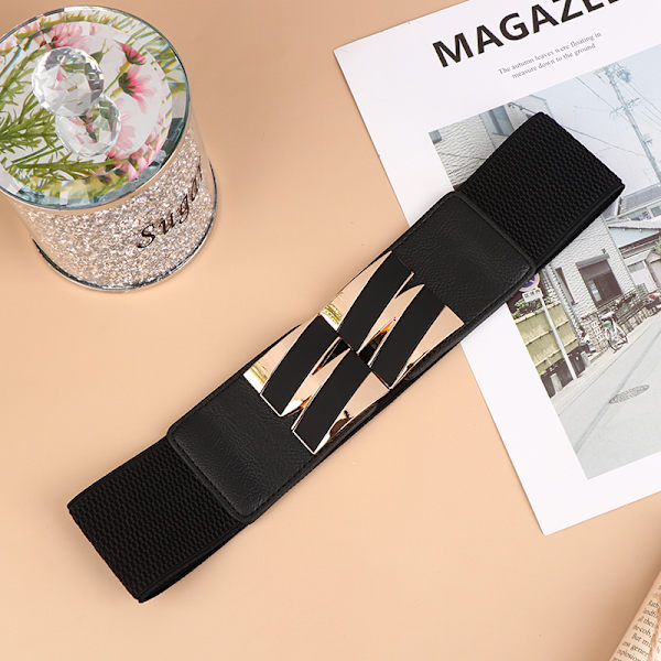 Mode Svart Bred Elastisk Midjeband För Dam Klänning Skjorta Deco