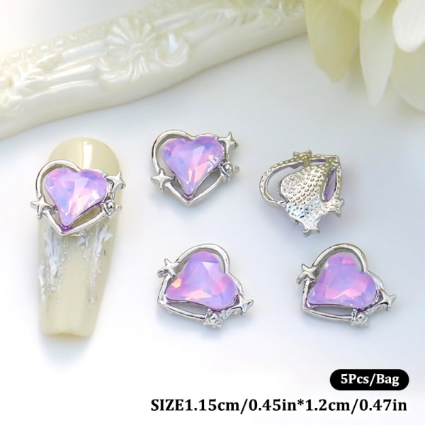 5 stk Nail Diamond Nail Art Decor Heart Love Diamond Heart Nail Purple