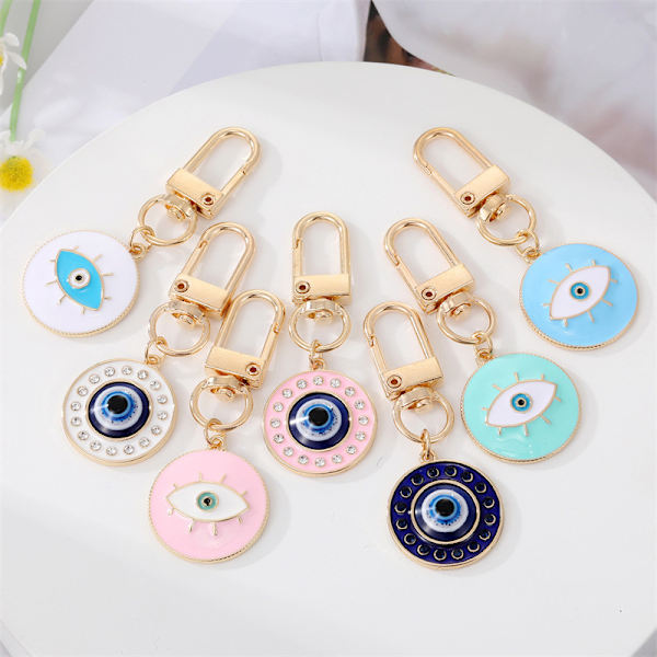 Rund Evil Eye Keychain Nyckelring för vänner par Boho Blue A5