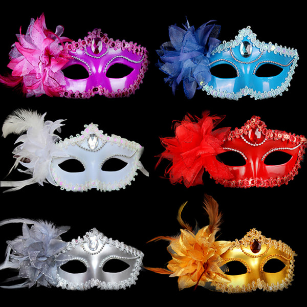 Sexy Diamond Venetian Mask Venezia Feather Flower Wedding Carniv White