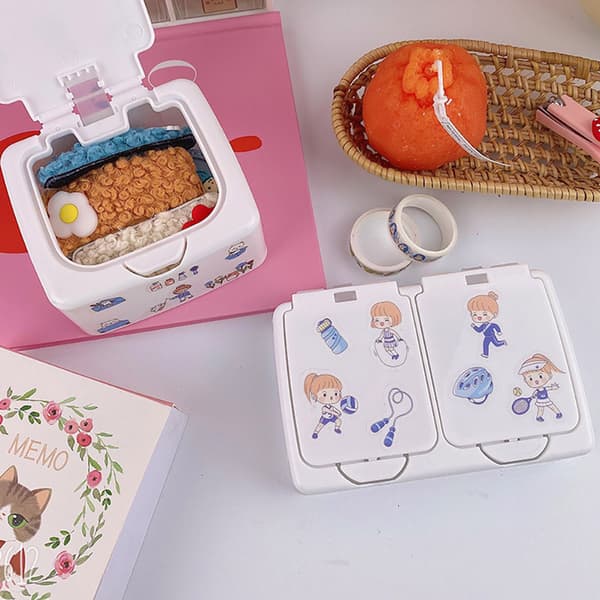 e Plastknapp Skrivbordsförvaringsbox Smycken Organizer Case Wit Double grid Without sticker