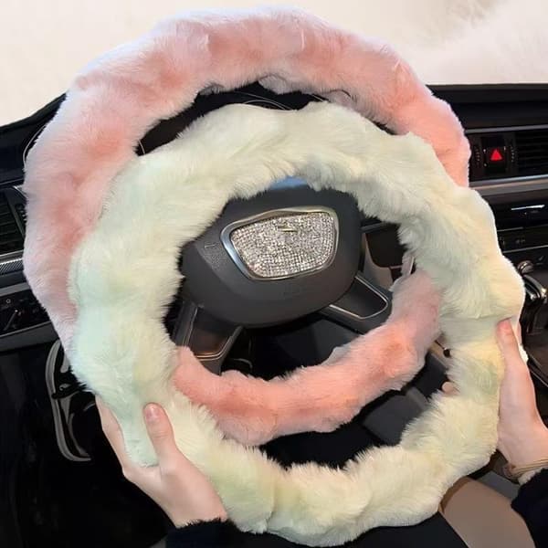 Mjuk fluffig bilrattöverdrag plysch vintervarm ratt Gray