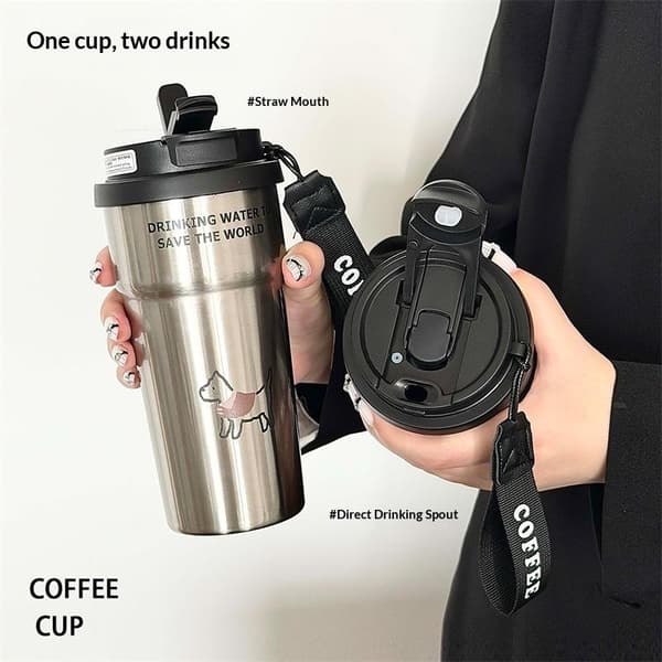 e Isolert Kaffekopp St Bærbar Dobbel Drikkemunn Silver