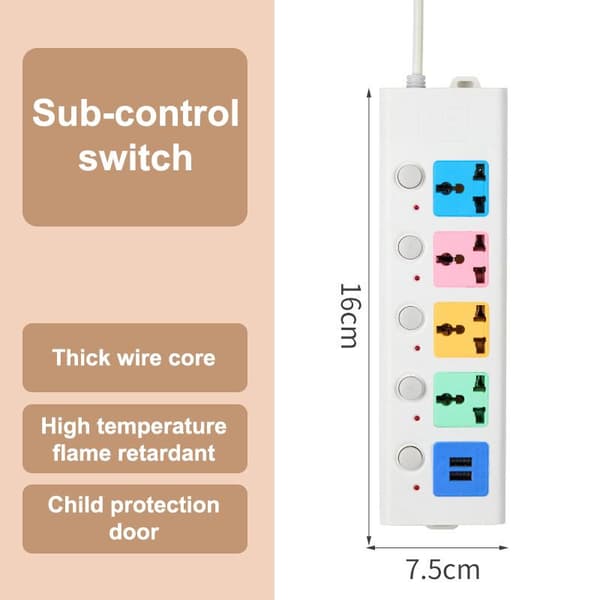 Multifunktionel stikdåse holdbar 2/3/5/6/8M USB-oplader med USB A1