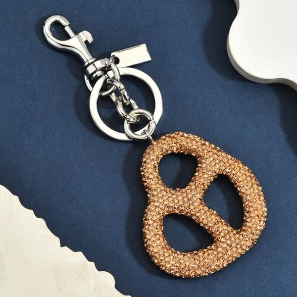 Glittrande Rhinestone Pretzel Väskberlocker Champagne Guld Kristall Golden