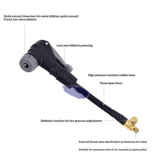Bildäckspumpklämma Luftpump Förlängningsrör Adapter 2 i 1 A 60cm