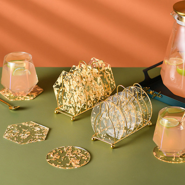 Akryl Guld Folie Coaster Varmeisolering Bordmåtte Cup Pads Te Round