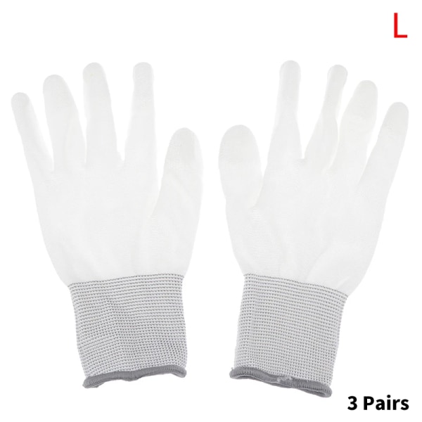 3 Par PU Coated Palm Handsker Hvid Støvfri Antistatisk Coated White L3 PAIR