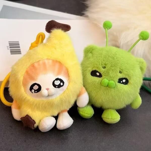 e Fluffy Plys Nøgleringe Banan Kat Grøn Alien Designs Blød Til A2