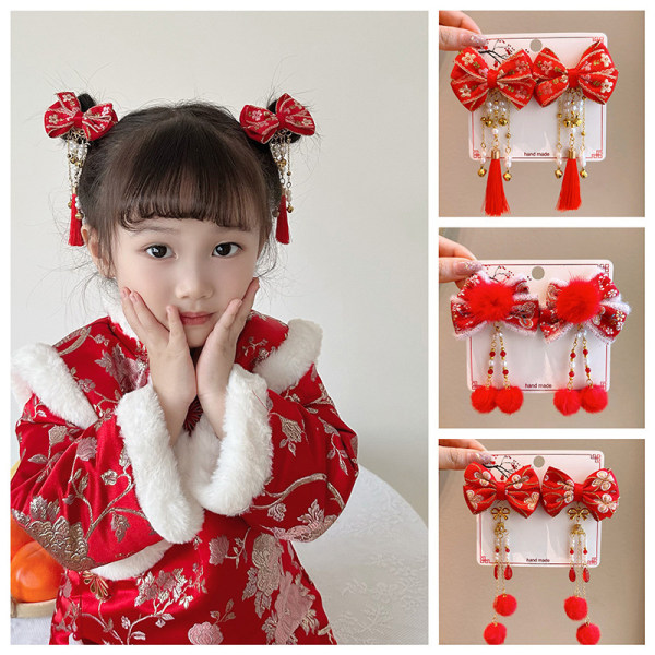 Bow Hair Clips Lady Girls Lapset New Year Qipao Costume Matc A13