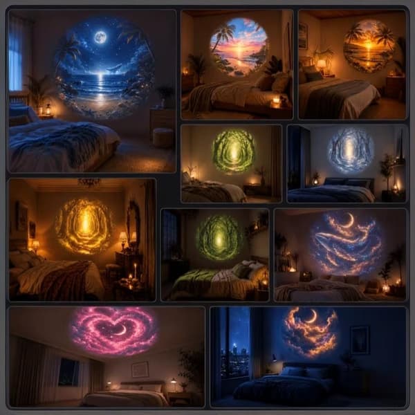 Helende landskabsmønster USB-projektionslys 360° roterende lampe 1set