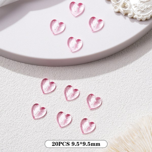 20 Stk Resin Clear Peach Heart Nail Accessories Cross Flad Ryg Black
