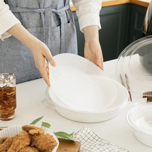 Luftfritös engångspappersfoder Non-Stick Mat Steamer Rund Pa 50 Pcs Brown