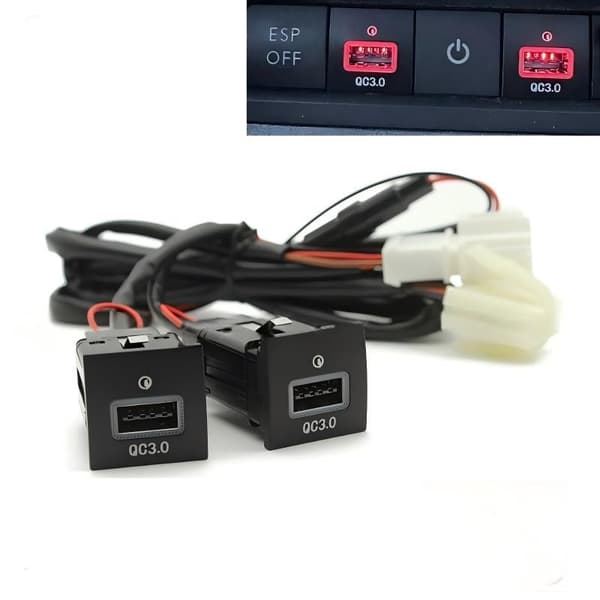 NY Rød LED Bil USB-lader PD Hurtiglading Telefonladeadapter A3