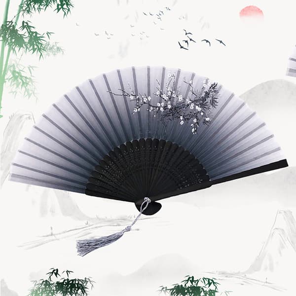 Vintage Style Folding Fan bambu handfläkt Wooden Shank Classic E