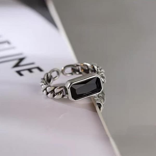 Mode Firkantet Sort Rhinestone Ring Kvinder Justerbar Åben Ring 1pc