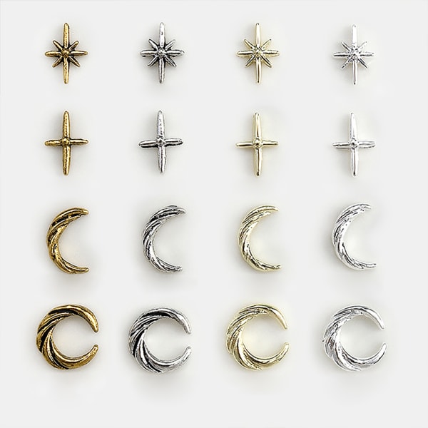 10 stk Star And Crescent Nail Charms For Nail Art 3d Jewelrys Mo 0694