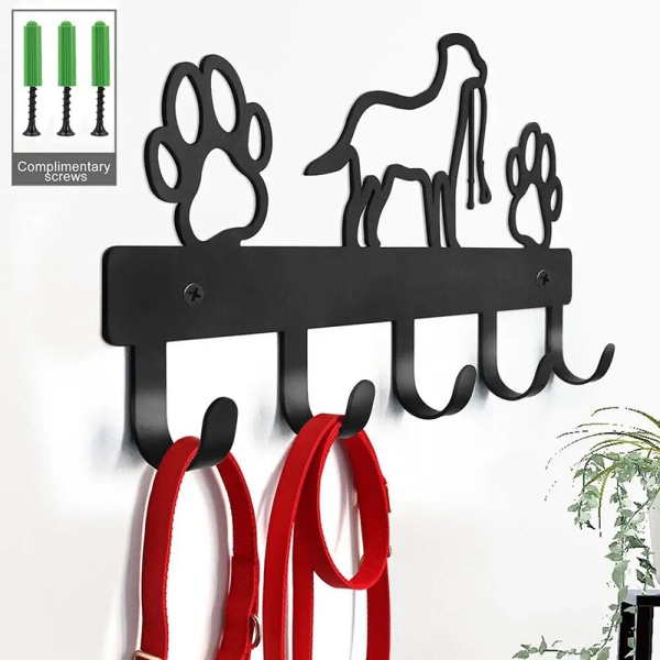Metall Paw Pet Dog Hanger 5 krokar Coat Key Bly Leash Wall Rack Black