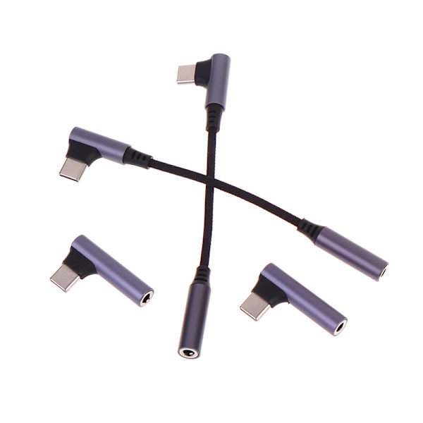 Type C til 3,5 mm Jack-adapter 90° albue USB C til 3,5 mm hodetelefon A2 2PCS