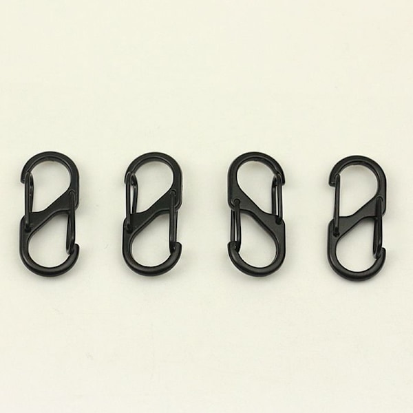 Rustfritt stål S Type karabinkrok med lås mini nøkkelring krok C Black