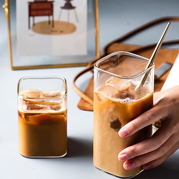 Fyrkantig glas transparent drickskopp kaffe mjölk tekopp Resta 500ml