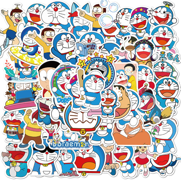 50 kpl Doraemon-tarroja kannettavalle tietokoneelle, moottoripyörän matkatavaralle, lumilaudalle