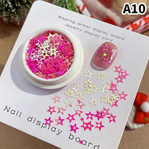 Juldekorationsspetsar Snöflingor Naglar Paljetter Nagelkonst Glitter A10