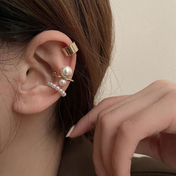 3 stk/sæt Pearl Ear Cuff Simple Geometry Clip-øreringe uden P 3pcs/set