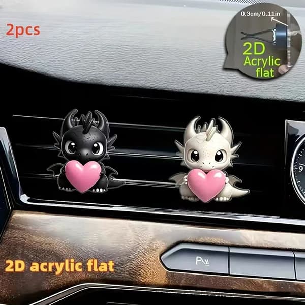 2 stk. kattunge-engel-jente 2D akryl bilduftfrisker ventilasjonsklips A A7