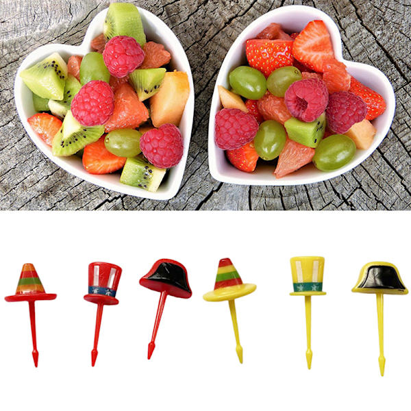 1 sett med e tegneseriehatt barnas fruktgaffel plast Bento lunsj Dess 6Pcs