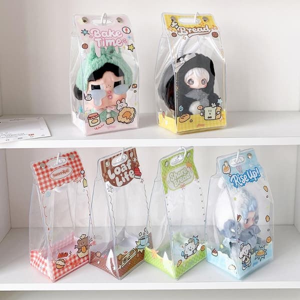 Kawaii Klar PVC Docka Display Väska e Tecknade Tryck Dammtät Fo Blue