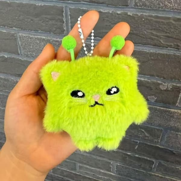 2 st e Alien Cat Plysch Nyckelring Kawaii Fluffig Kattdocka Ryggsäck