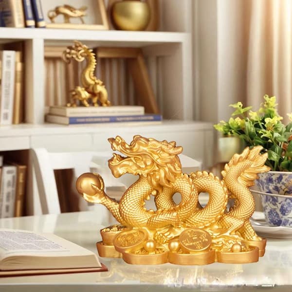 Gull Dragepynt For Stue/Kontor Feng Shui Dekorasjon Gold A