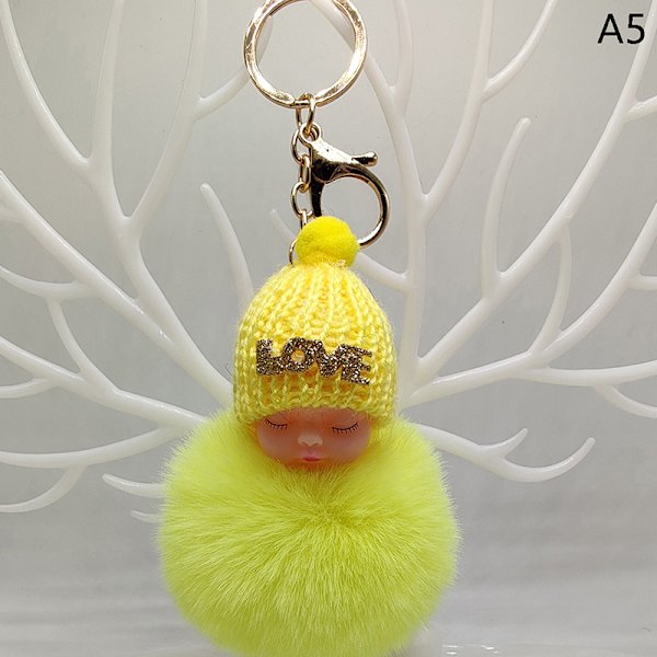 Sovende Baby Nøglering e Fluffy Plys Dukke Nøgleringe Kvinder Pige A5