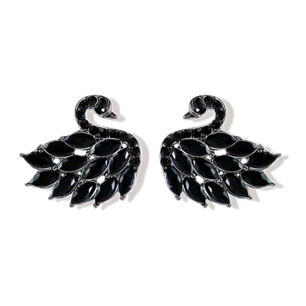 1Pair Fashion Swan 925 Korvakoru Temperamentti kristalli strassi Black