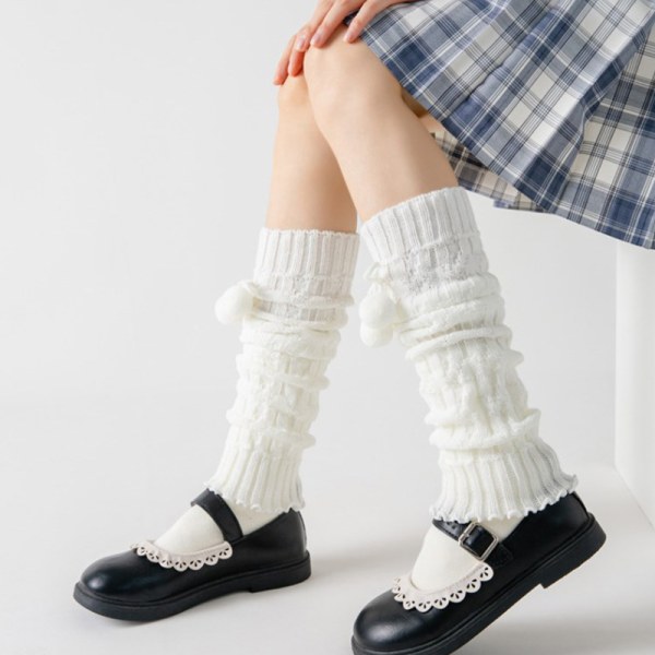 Lolita Over Knee Kawaii Leg Warmers Strikke Sokker Knitted Foot Co White style 2