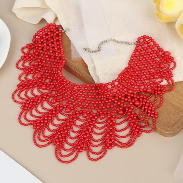 Imitation Perleperle Hul Design Halskæde Multi Lag Choker White