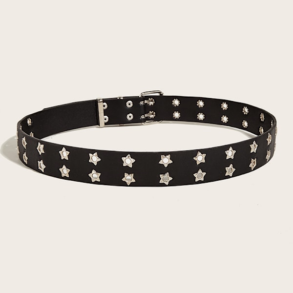 Punk Style Star dubbelknäppt bälte midjerem Hollow Out Lea Silver