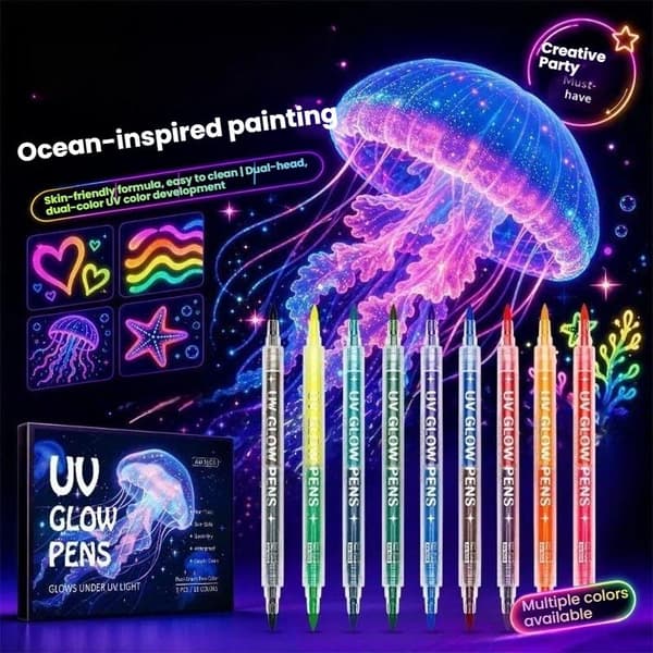 12/18 farver Dual Tip UV Glow Body Paint Marker Pen Vaskbar Fl A2