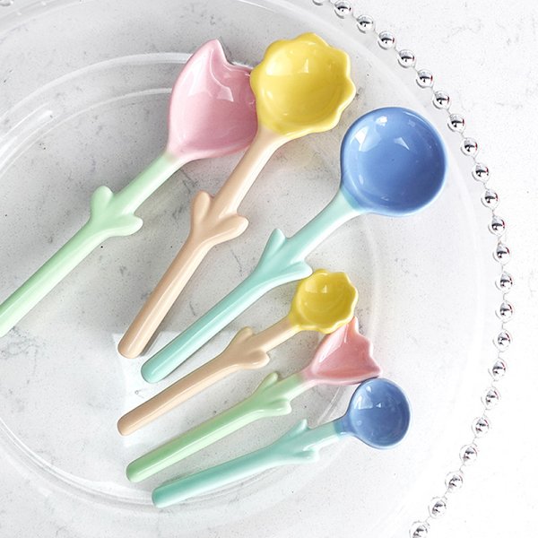 1 Stk Tulipanformet keramisk skje 3D Blomster Kaffeskje Breakfas Pink 1