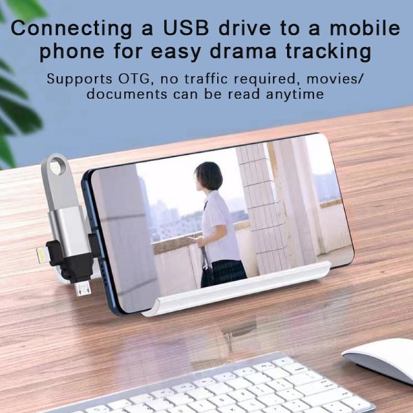 3-i-1 OTG Adapter USB3.0 Til IOS Converter Type-C Micro USB Fla Silver