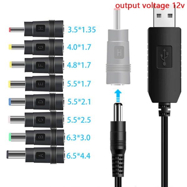 USB til likestrømkabel 5V til 12V Boost Converter 8 adaptere USB A8