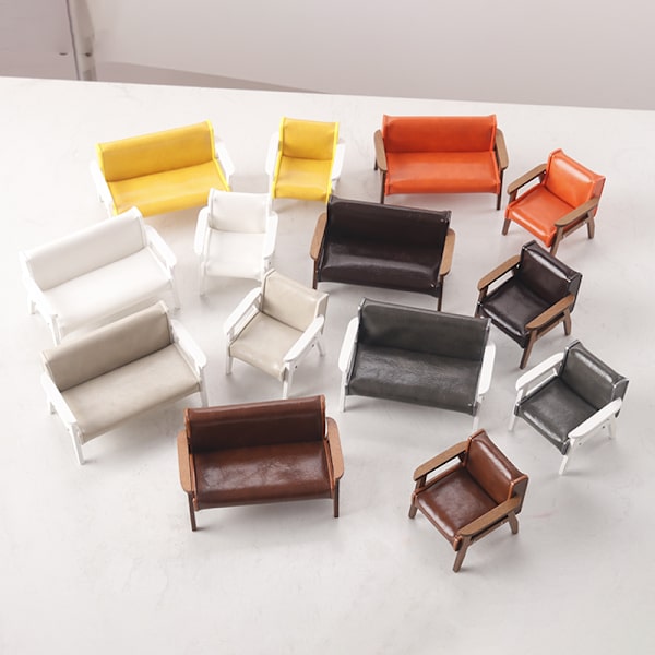 1:12 Dukkehus Mini Sofa Lædersofa Enkelt/Dobbeltstol Møbler Apricot L