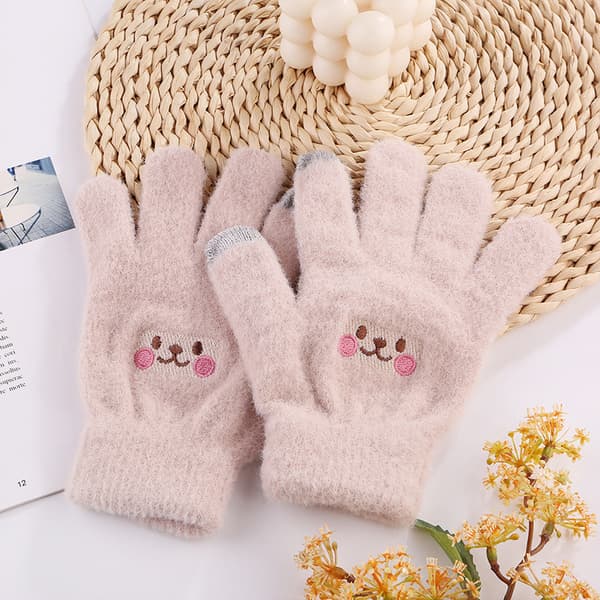 Mode Smile Face Printing Handsker Mobiltelefon Touch Soft Fluf khaki