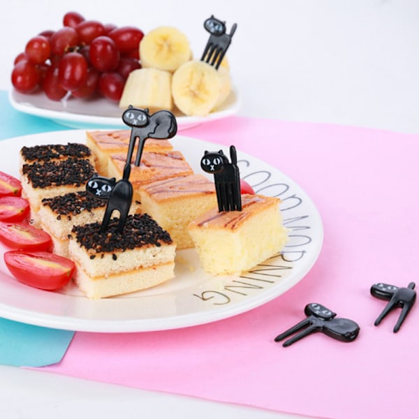 6 stk. sorte katte frugtgaffel e tandstik gadgets killing dessert de
